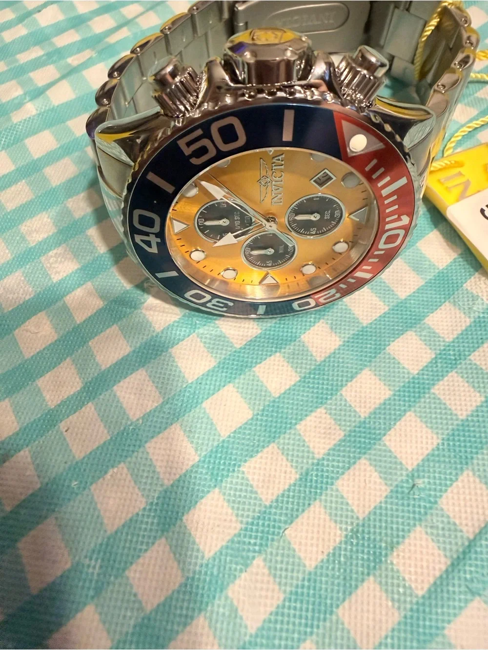 Brand New Invicta Grand Diver- 52mm, Pepsi Bezel/Mango Dial- Chronograph